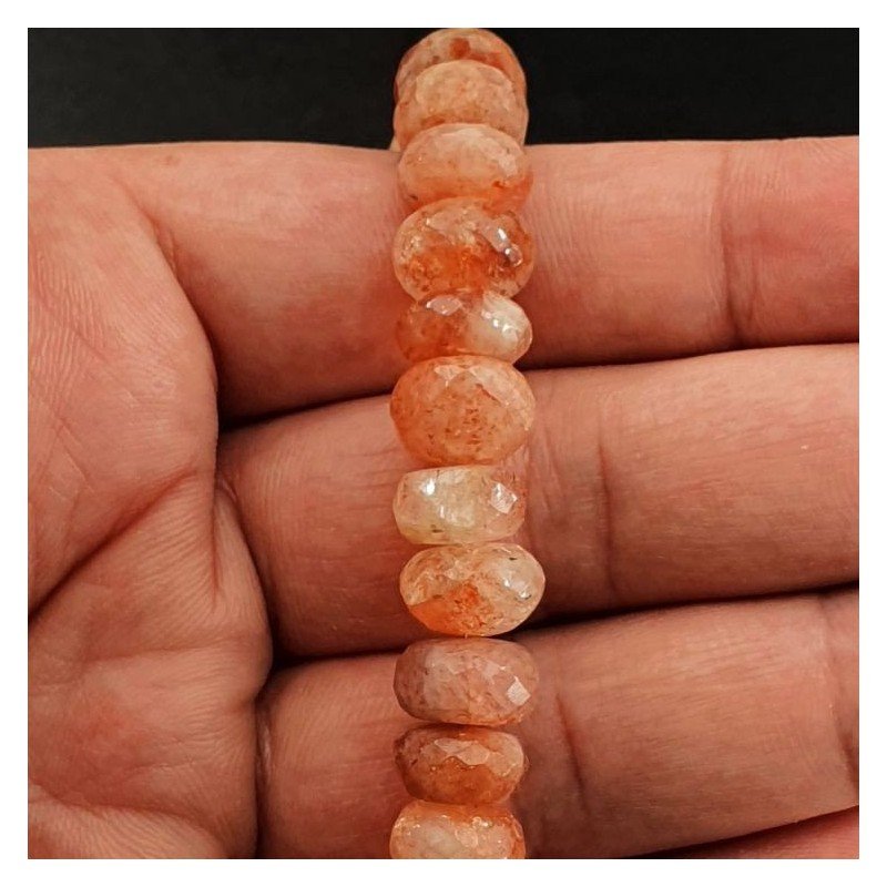 Pietra Di Sole Naturale in Perline Forma Rondelle Sfaccettato a Mano Foro Passante 10-12mm