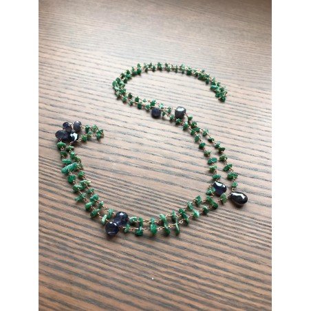 Collana A Nodo Orafo Rosato Con Avventurina Verde E Iolite