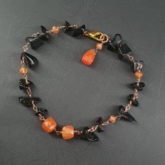 Bracciale A Nodo Orafo Rosato Con Agata Nera E Corniola Forme Miste Sfaccettate A Mano