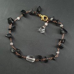 Bracciale A Nodo Orafo Rosato Con Agata Nera E Cristallo Di Rocca Forme Miste Sfaccettate A Mano
