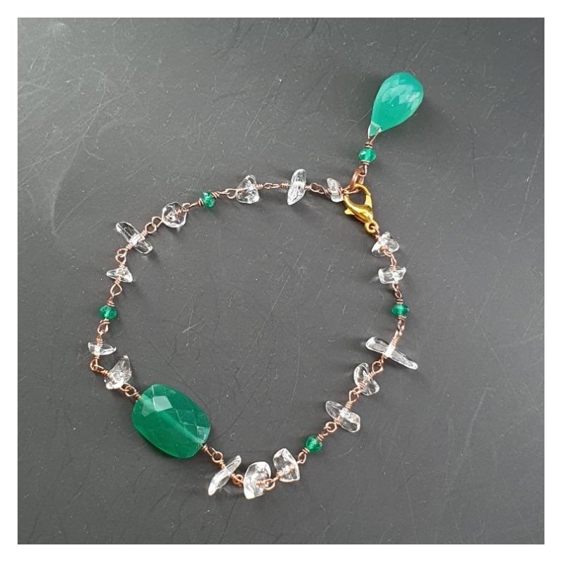 Bracciale A Nodo Orafo Rosato Con Cristallo Di Rocca E Onice Verde  Forme Miste Sfaccettate A Mano