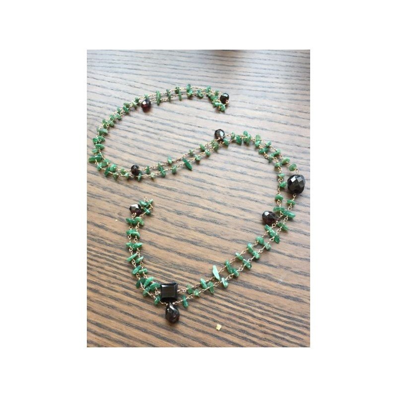 Collana A Nodo Orafo Rosato Con Avventurina Verde E Granato