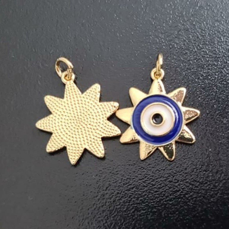 Ciondolo Pendente Di Bronzo Smaltato Fiore Con Doppio Cerchio 11x13mm Mod.3 1pz