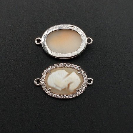 Componente Di Ottone Con Cammeo E Strass 13x18mm Rodiato 1pz