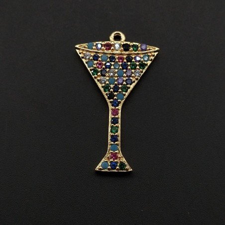 Componente Pendente Di Bronzo Con Zirconi Multicolor Pavè Calice Con Un Anellino 14x25mm Dorato 1pz