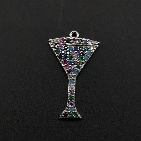 Componente Pendente Di Bronzo Con Zirconi Multicolor Pavè Calice Con Un Anellino 14x25mm Rodiato 1pz