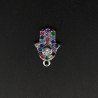 Componente Pendente Di Bronzo Con Zirconi Multicolor Pavè Mano Di Fatima Con Un Anellino 09x13mm Rodiato 1pz