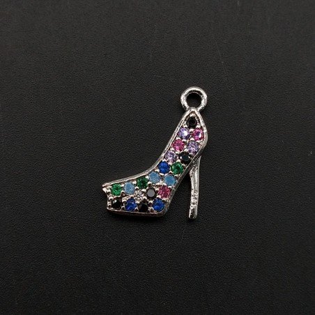 Componente Pendente Di Bronzo Con Zirconi Multicolor Pavè Scarpa Moda Con Un Anellino 10x14mm Rodiato 1pz