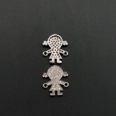 Componenti Di Ottone Con Zirconi Bambina 12,5x14,5mm Rodiato 1pz
