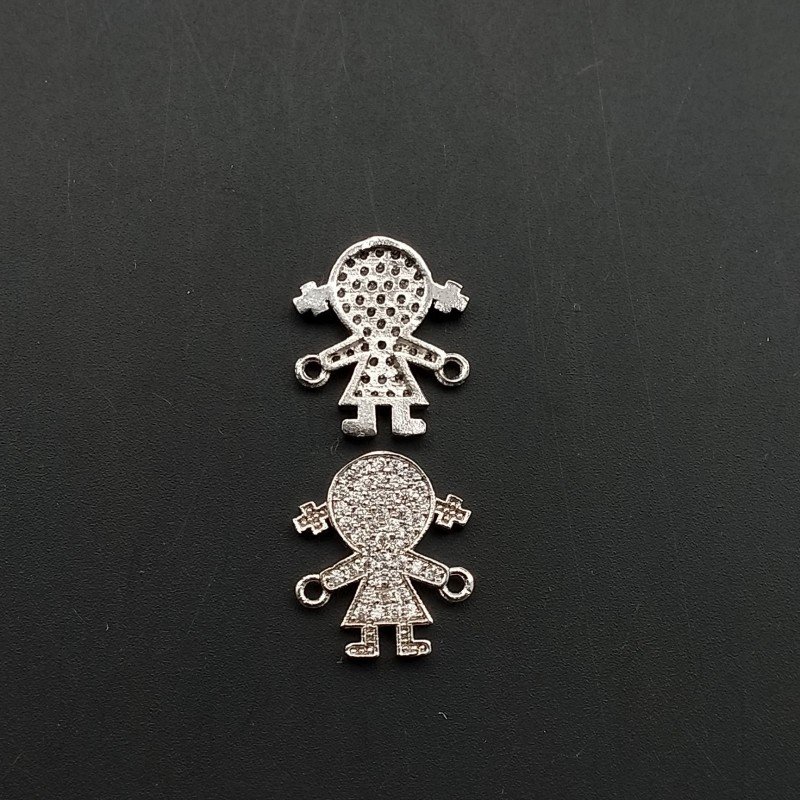 Componenti Di Ottone Con Zirconi Bambina 12,5x14,5mm Rodiato 1pz