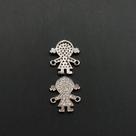 Componenti Di Ottone Con Zirconi Bambina 12,5x14,5mm Rodiato 1pz