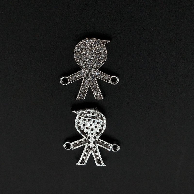 Componenti Di Ottone Con Zirconi Bambino 13,5x14,5mm Rodiato 1pz