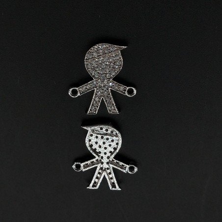 Componenti Di Ottone Con Zirconi Bambino 13,5x14,5mm Rodiato 1pz