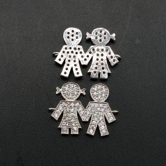 Componenti Di Ottone Con Zirconi Bimbo E Bimba 13x16,5mm Rodiato 1pz