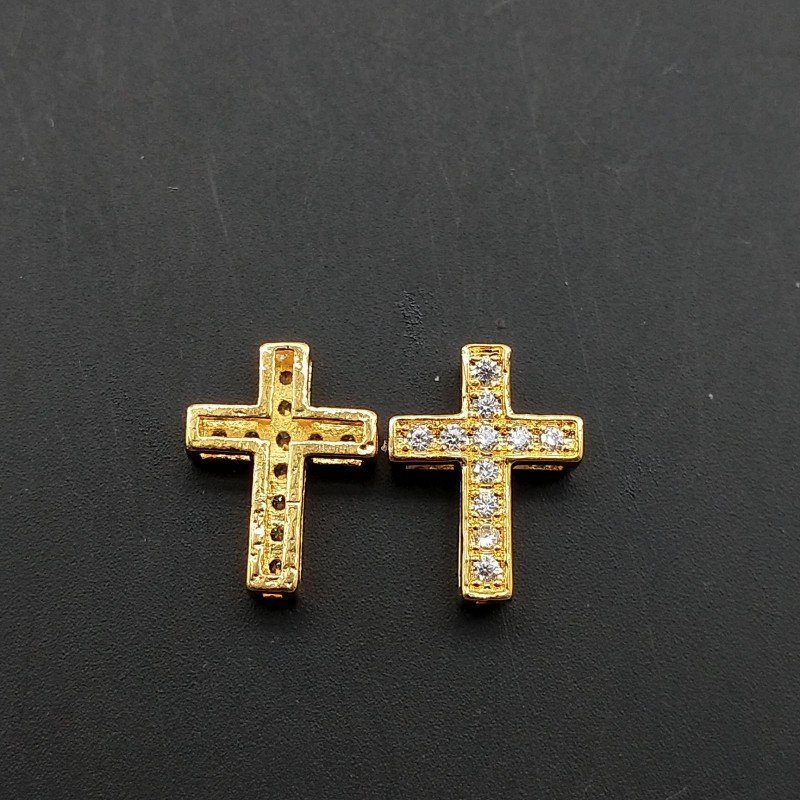Componenti Di Ottone Con Zirconi Croce 10x13mm Dorato 1pz