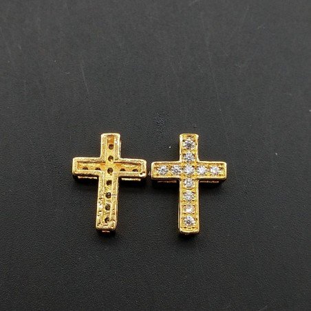 Componenti Di Ottone Con Zirconi Croce 10x13mm Dorato 1pz
