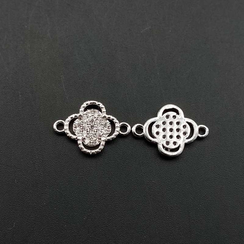 Componenti Di Ottone Con Zirconi Fiore 10mm Rodiato 1pz Componenti Di Ottone Con Zirconi Fiore 10mm Rodiato 1pz