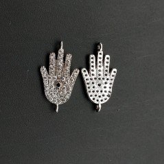 Componenti Di Ottone Con Zirconi Mano Di Fatima 10x14mm Rodiato 1pz