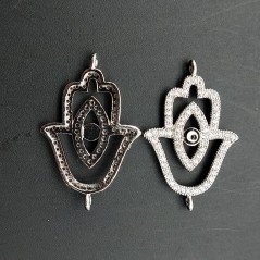 Componenti Di Ottone Con Zirconi Mano Di Fatima 17x20mm Rodiato 1pz
