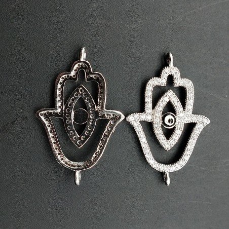 Componenti Di Ottone Con Zirconi Mano Di Fatima 17x20mm Rodiato 1pz