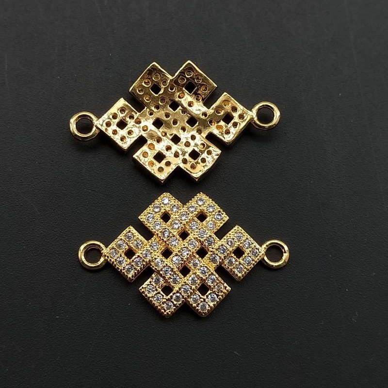 Componenti Di Ottone Con Zirconi Nodo Senza Fine 13,5x18mm Dorato 1pz