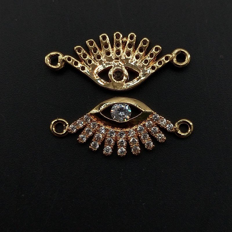 Componenti Di Ottone Con Zirconi Occhio 09x16mm Dorato 1pz