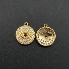 Componenti Di Ottone Con Zirconi Occhio Di Fatima 12mm Dorato 1pz