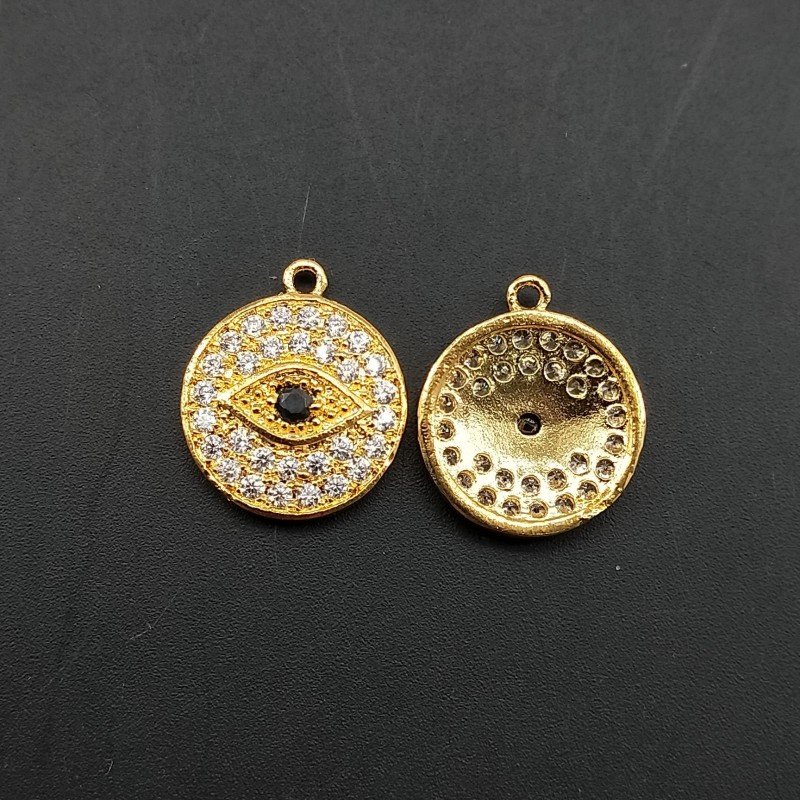 Componenti Di Ottone Con Zirconi Occhio Di Fatima 12mm Dorato 1pz