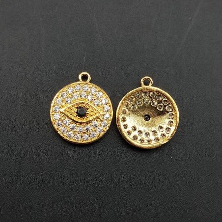 Componenti Di Ottone Con Zirconi Occhio Di Fatima 12mm Dorato 1pz