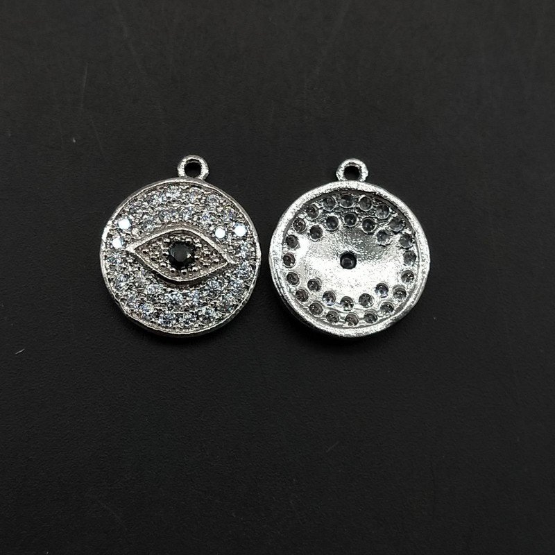 Componenti Di Ottone Con Zirconi Occhio Di Fatima 12mm Rodiato 1pz