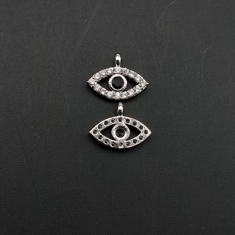 Componenti Di Ottone Con Zirconi Occhio Turco 7,5x10mm Rodiato 1pz