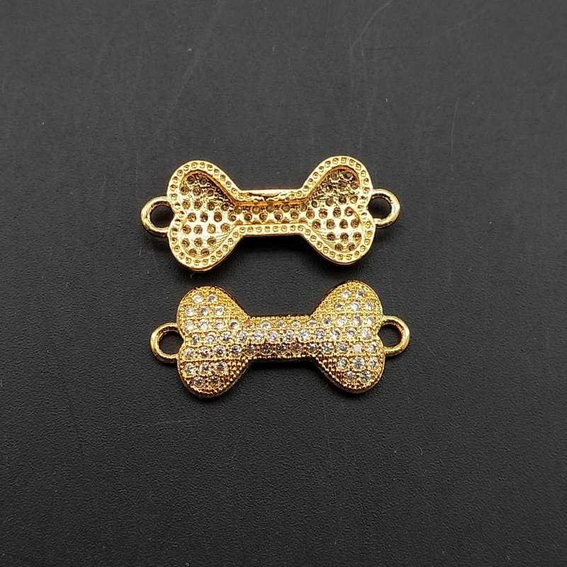 Componenti Di Ottone Con Zirconi Osso 09x16mm Dorato 1pz