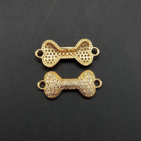 Componenti Di Ottone Con Zirconi Osso 09x16mm Dorato 1pz