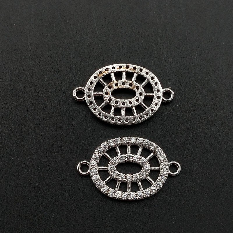 Componenti Di Ottone Con Zirconi Ovale 12x15mm Rodiato 1pz