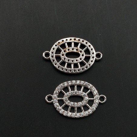 Componenti Di Ottone Con Zirconi Ovale 12x15mm Rodiato 1pz