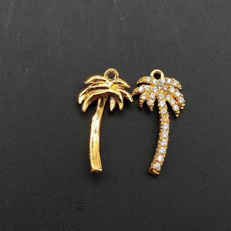 Componenti Di Ottone Con Zirconi Palma 10x18mm Dorato 1pz