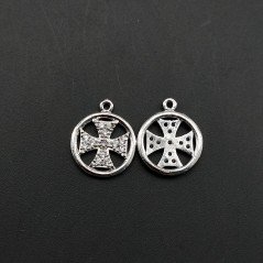 Componenti Di Ottone Con Zirconi Pendente Tondo 11,5mm-Rodiato 1pz