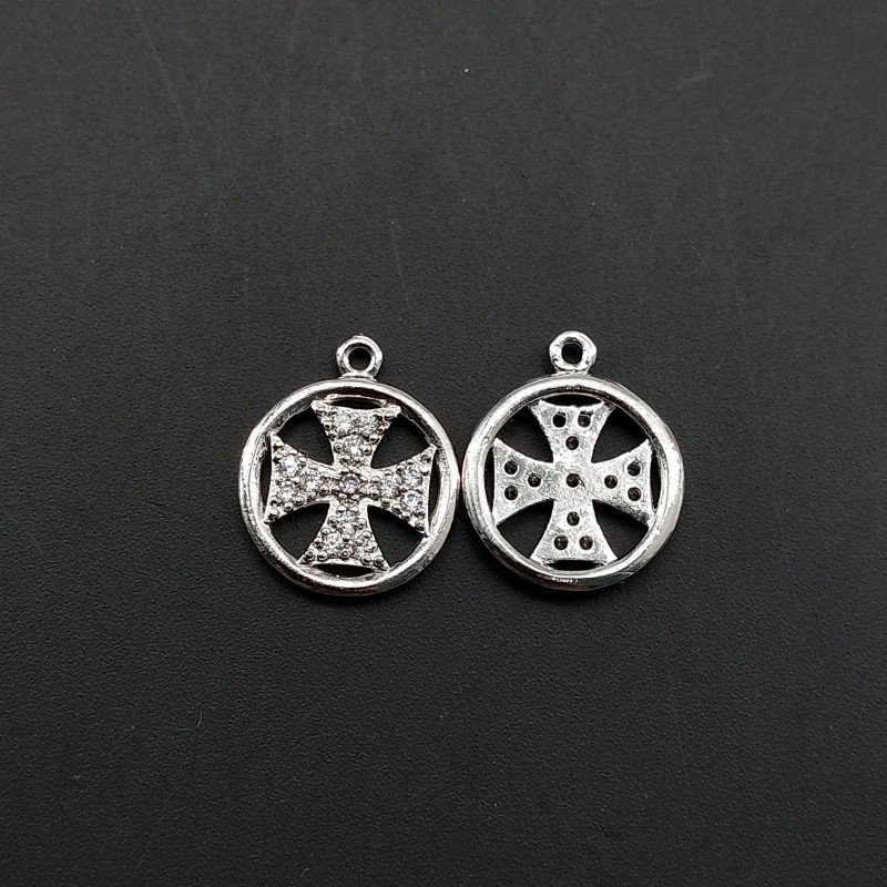 Componenti Di Ottone Con Zirconi Pendente Tondo 11,5mm-Rodiato 1pz
