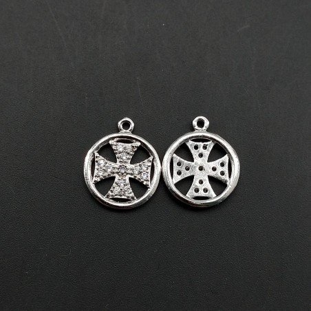 Componenti Di Ottone Con Zirconi Pendente Tondo 11,5mm-Rodiato 1pz