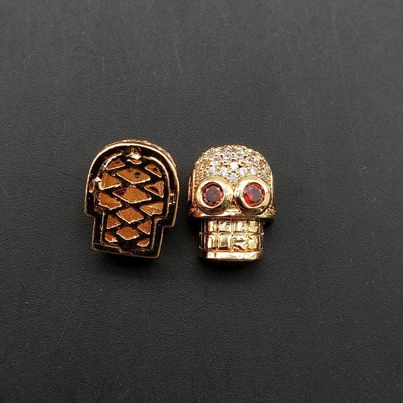 Componenti Di Ottone Con Zirconi Teschio 9,5x13mm Dorato 1pz