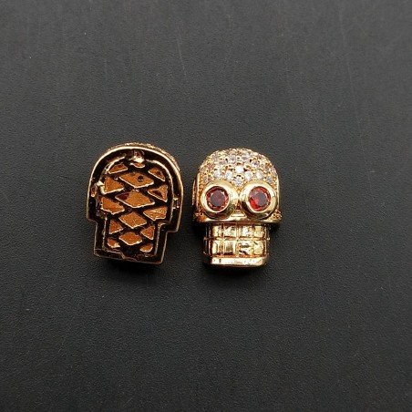 Componenti Di Ottone Con Zirconi Teschio 9,5x13mm Dorato 1pz