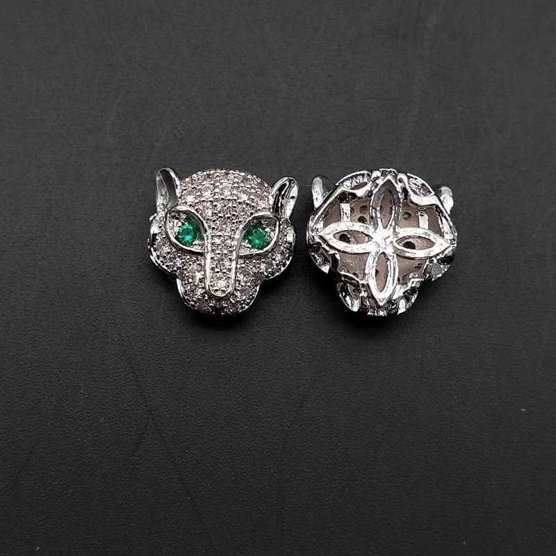 Componenti Di Ottone Con Zirconi Testa Panther 11mm Rodiato 1pz
