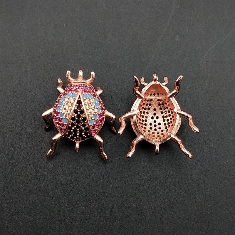 Connettori Di Bronzo Con Zirconi CZ Micro Pave' Scarabei 17x20mm-Ramato