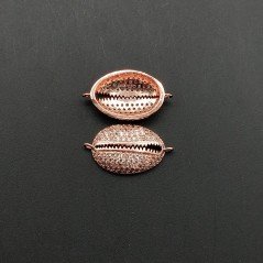 Componente Connettore Di Bronzo Con Zirconi Incastonati Conchiglia Con 2 Anellini 12x21mm-Oro Rosa 1pz
