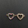Componente Connettore Di Bronzo Con Zirconi Multicolor Pavè Cuore Forato Con Due Anellini 09x12mm Dorato