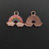 Componente Pendente Di Bronzo Con Zirconi Multicolor Pavè Arcobaleno Con Nuvole 17x19mm Oro Rosa 1pz