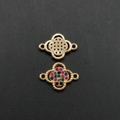 Componenti Di Ottone Con Zirconi multicolore Fiore 10mm dorato 1pz