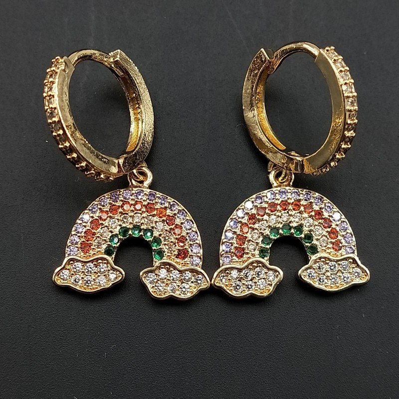 Orecchini A Cerchio Chiuso Di Bronzo Con Zirconi Multicolor Pavè Arcobaleno 16x30mm 1PAIO