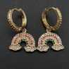Orecchini A Cerchio Chiuso Di Bronzo Con Zirconi Multicolor Pavè Arcobaleno 16x30mm 1PAIO