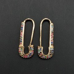 Orecchini A Perno Di Bronzo Con Zirconi Multicolor Pavè Corto Con Chiocciola 08x26mm 1paio